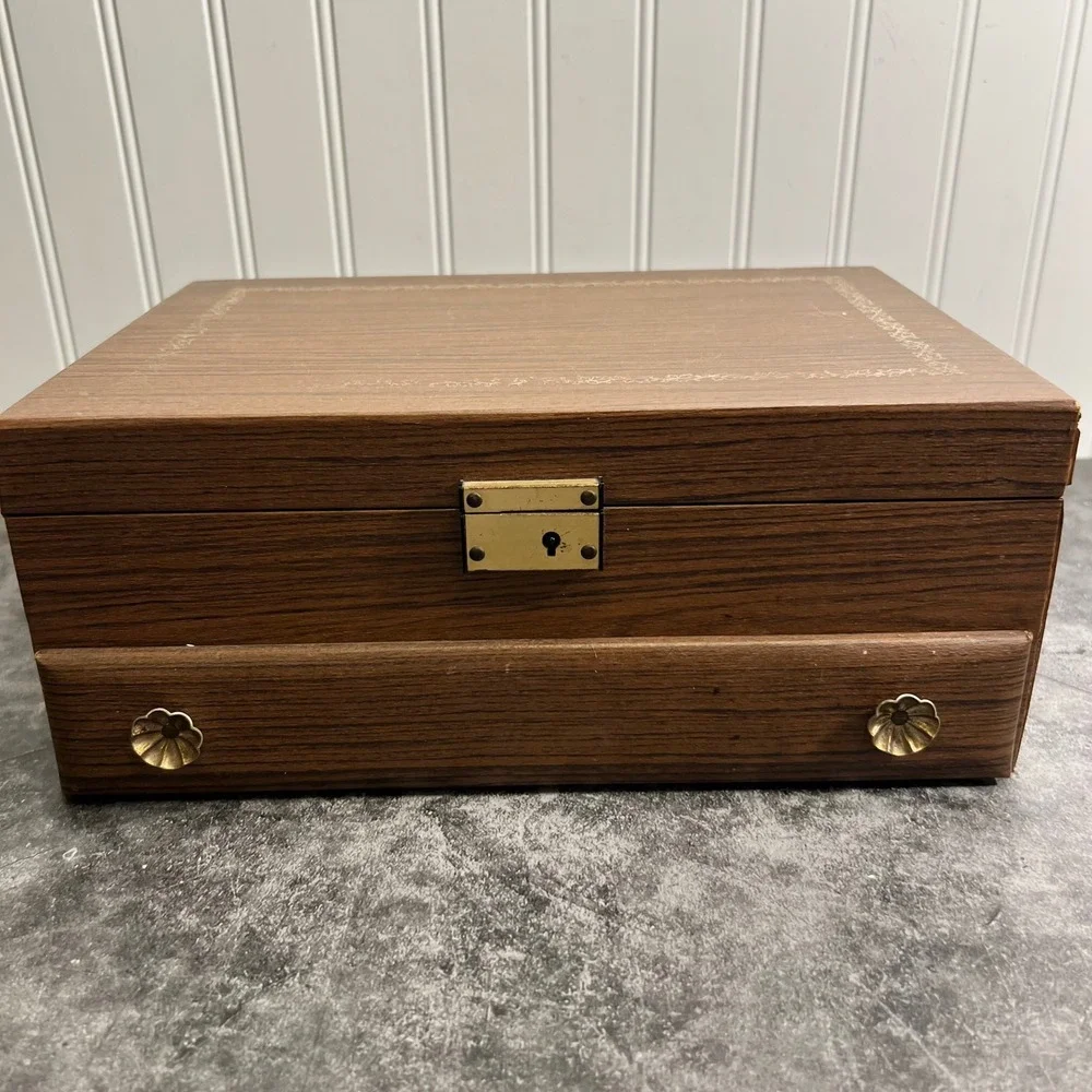 Vintage Brown Orange Jewelry Box Satin Lining | *SEE NOTE | 70s
